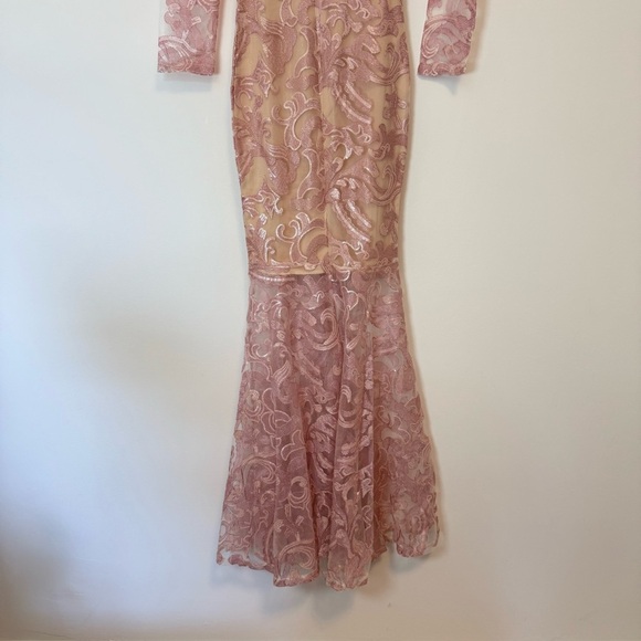 ASOS Club Sequined Pink Occasional Mermaid Long Sleeves Dress Size 2 - Picture 11 of 11